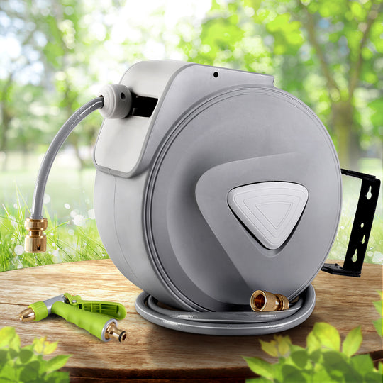 Retractable Water Hose Reel 20M Garden Storage Brass