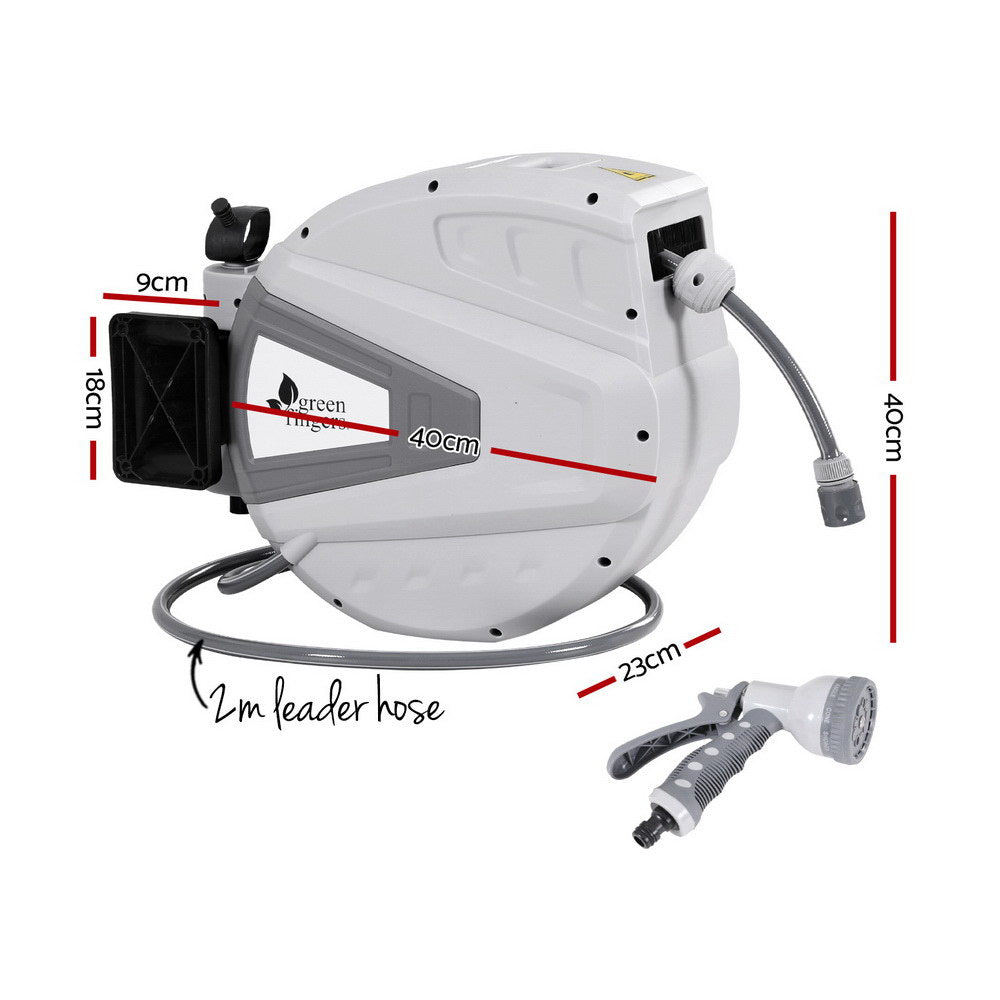 30M Water Hose Reel Retractable Auto Rewind Wall Mount Garden Spray Gun