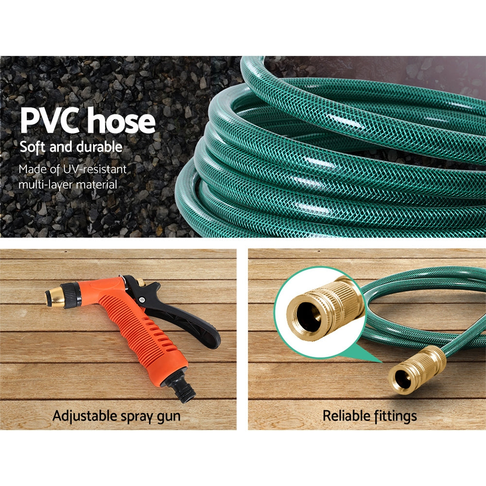 Water Hose Reel 30M Retractable Garden Brass Spray Gun Auto Rewind
