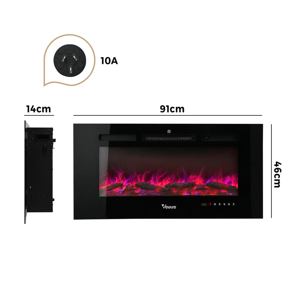 Vevare Electric Fireplace Heater Wall Mounted 3D Flame Effect 2000W