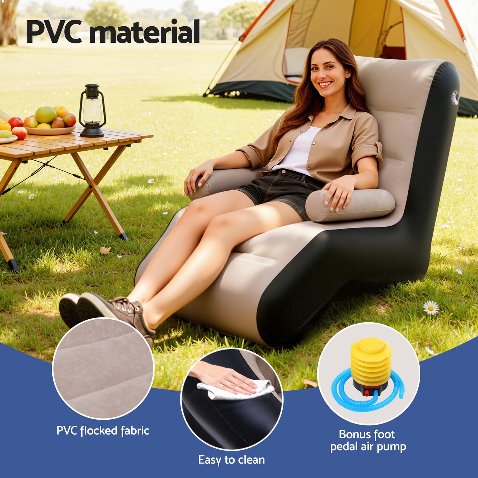 Inflatable Sofa Coffee Colour 130x72x85cm