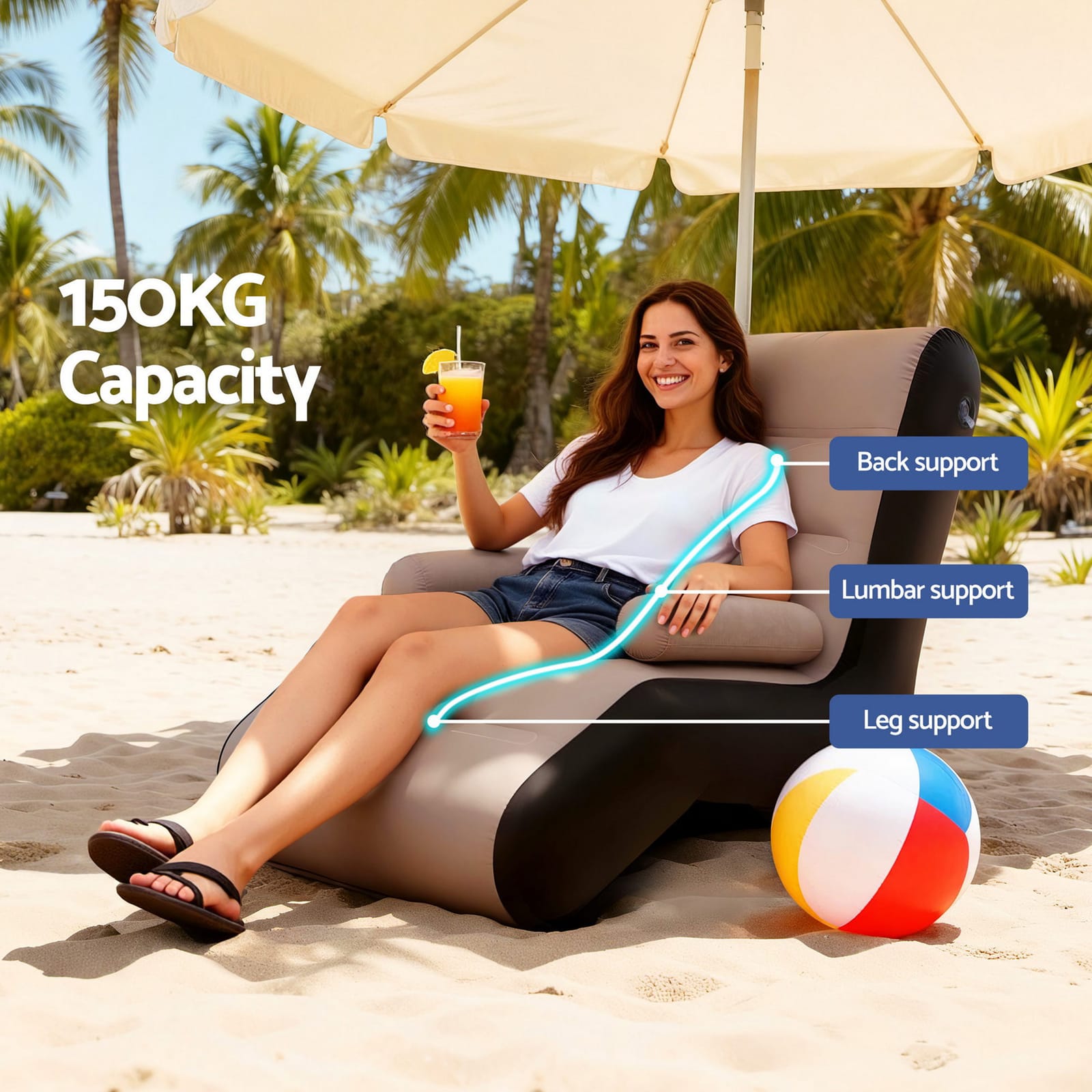Inflatable Sofa Coffee Colour 130x72x85cm