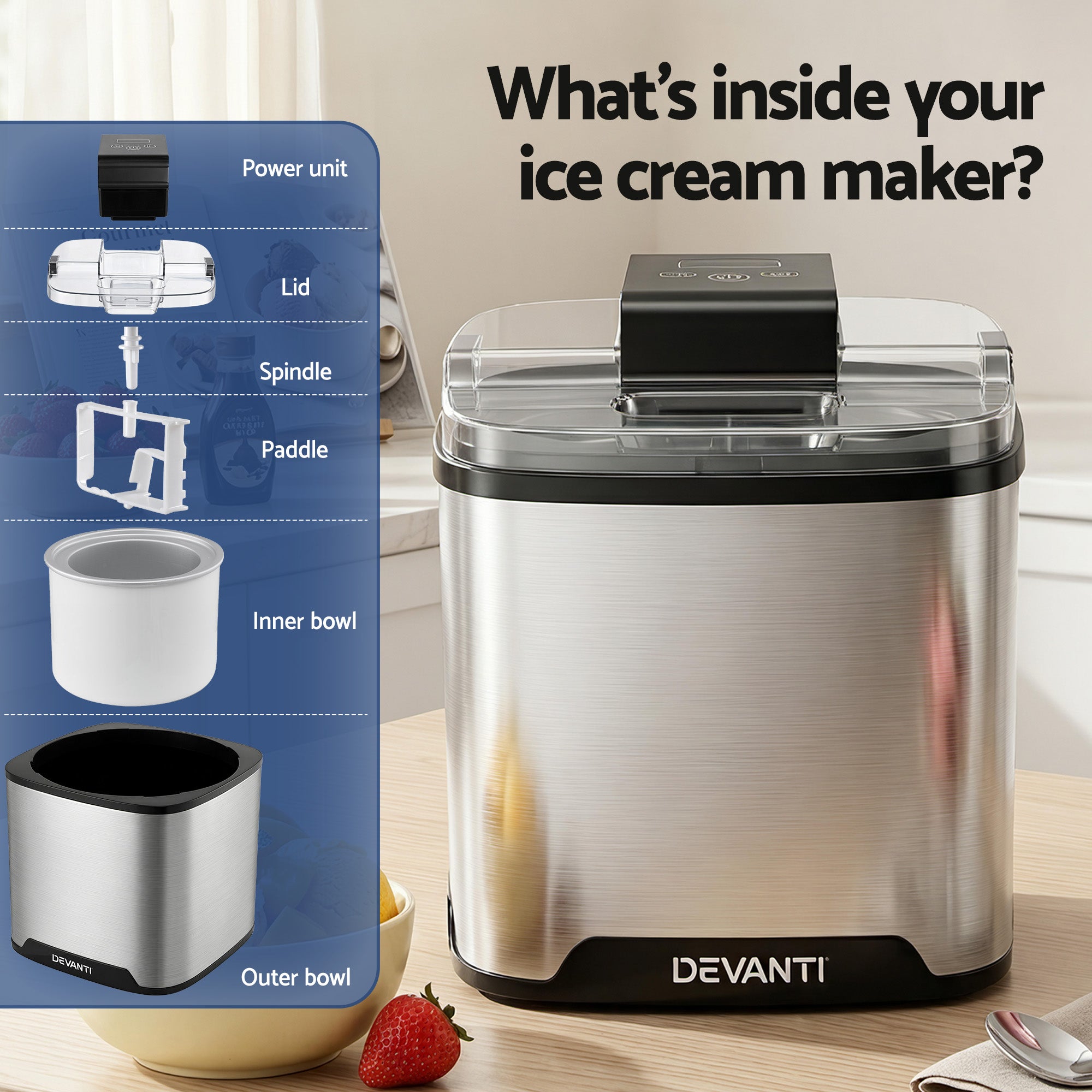Devanti 2L Ice Cream Maker Gelato Sorbet Machine | Simpledeals