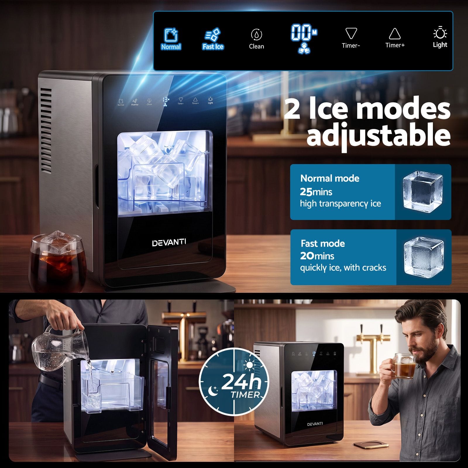 Large Ice Maker Machine 24x38x37.5cm