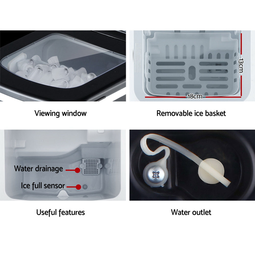 Portable Ice Cube Maker Machine 2L Home Bar Benchtop Easy Quick Black, Black colour