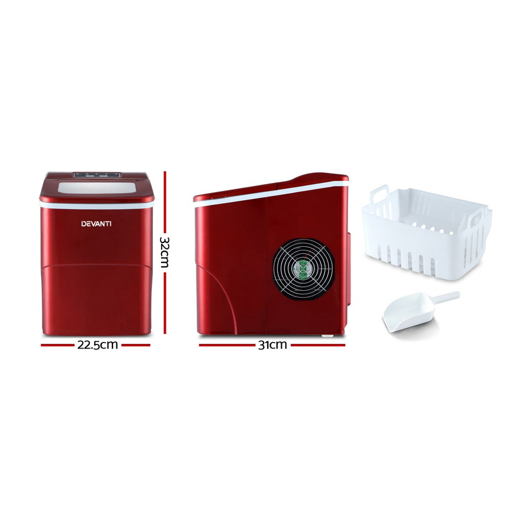 Ice Makers - Portable Ice Cube Maker Machine 2L Home Bar Benchtop Easy Quick Red