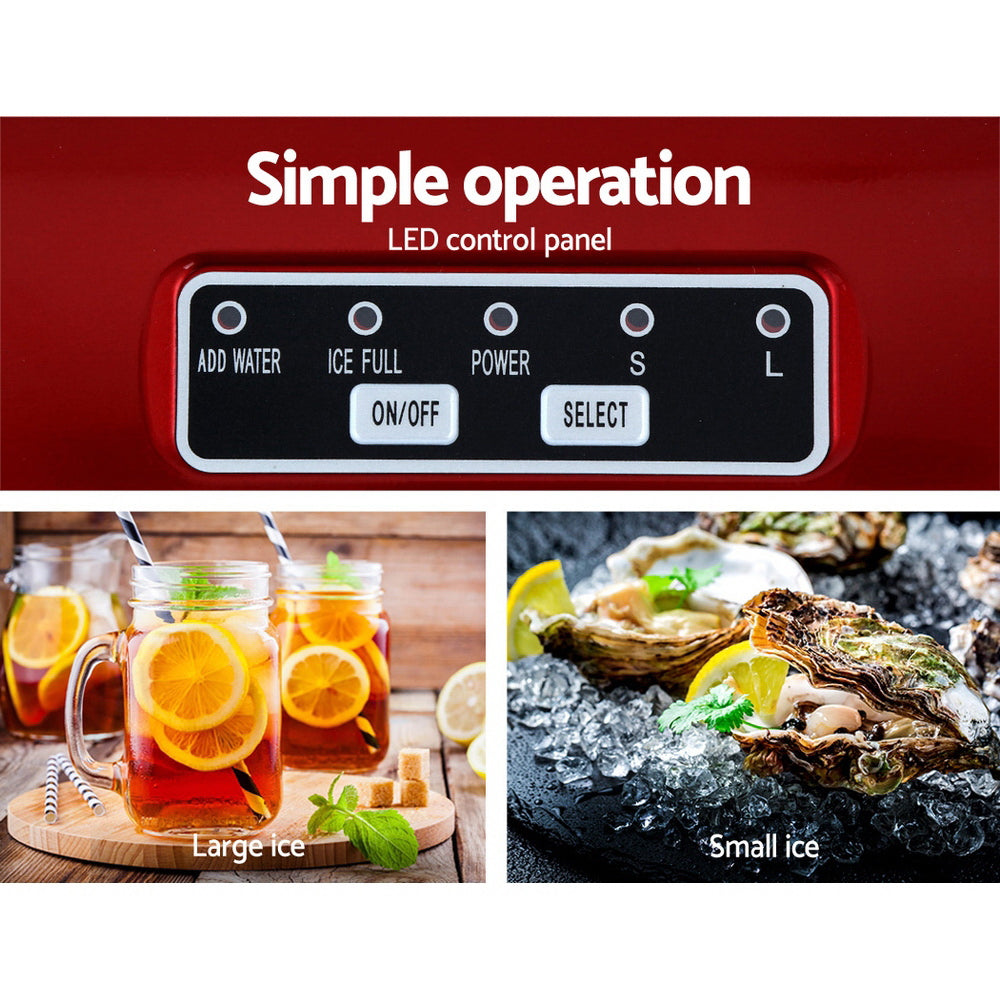 Portable Ice Cube Maker Machine 2L Home Bar Benchtop Easy Quick Red, Ice Makers