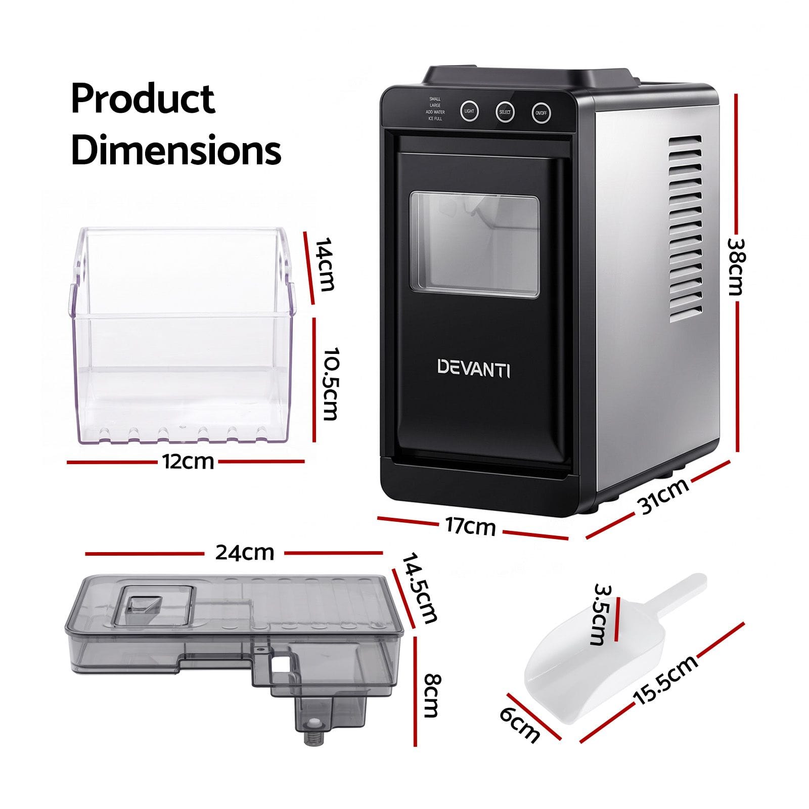 Compact Ice Maker Machine 17x31x38cm