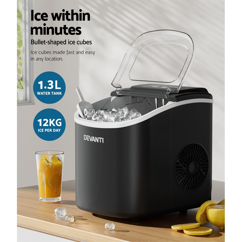 Portable Ice Maker Machine Ice Cube Tray 12Kg Bar Countertop Black