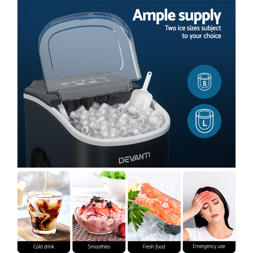 Portable Ice Maker Machine Ice Cube Tray 12Kg Bar Countertop Black