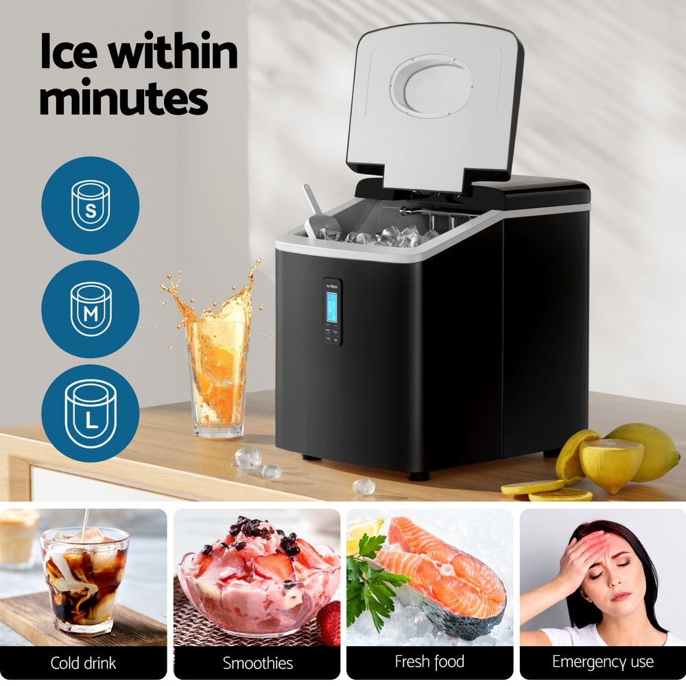3.2L Portable Ice Cube Maker Machine Benchtop Counter Black | Black colour