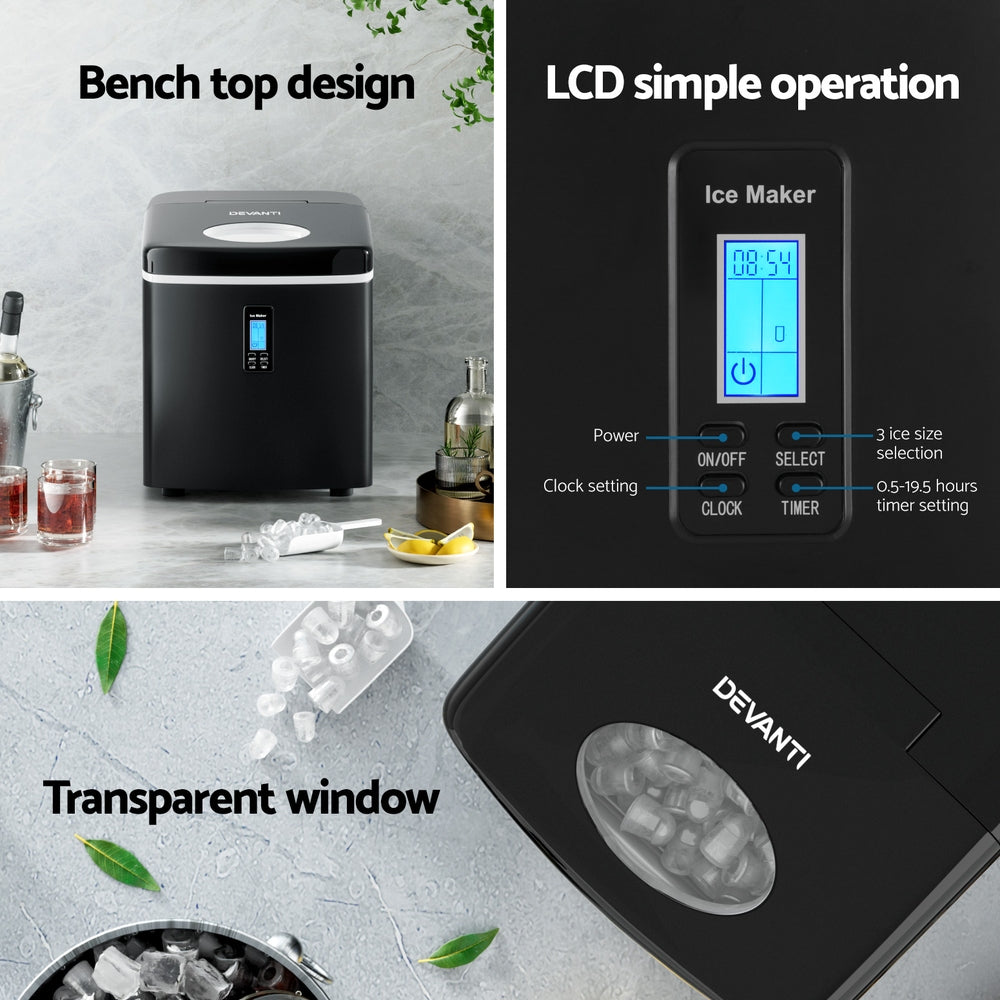 3.2L Portable Ice Cube Maker Machine Benchtop Counter Black, Ice Makers
