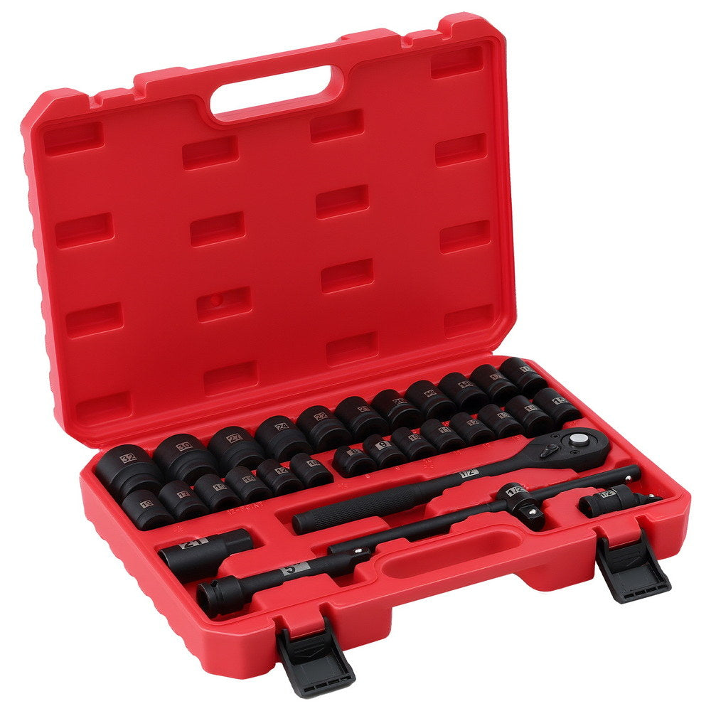 Tool Sockets - 30Pc 1/2" Drive Socket Set Cr-V Steel 8-32mm Workshop Repair