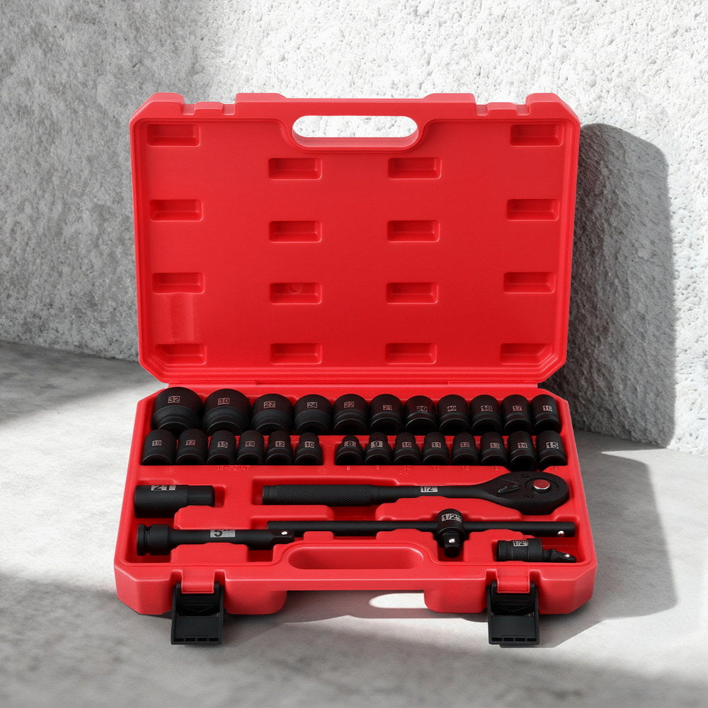 30Pc 1/2" Drive Socket Set Cr-V Steel 8-32mm Workshop Repair