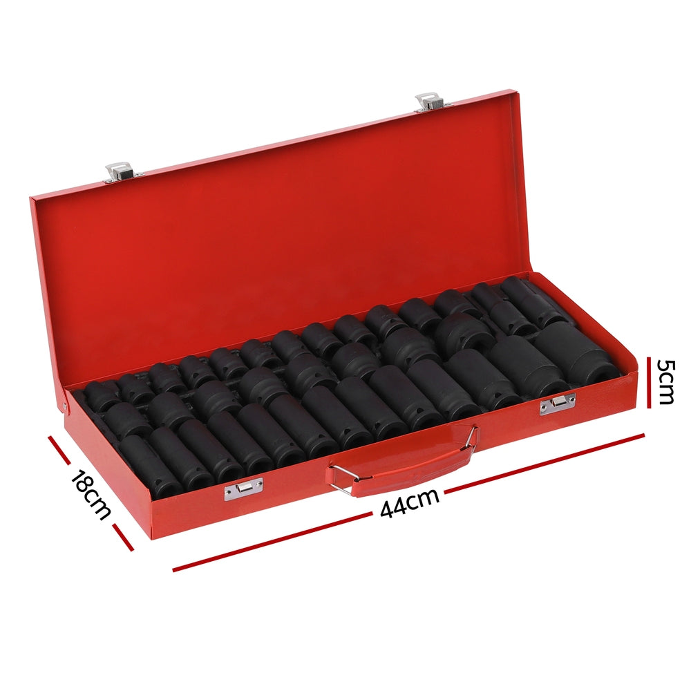Tool Sockets - 35Pcs 1/2" Drive Impact Socket Set Metric 8-32Mm With Case