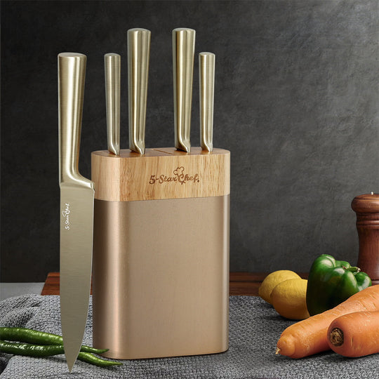 6PCS Kitchen Knife Set Stainless Steel Nonstick Block Chef