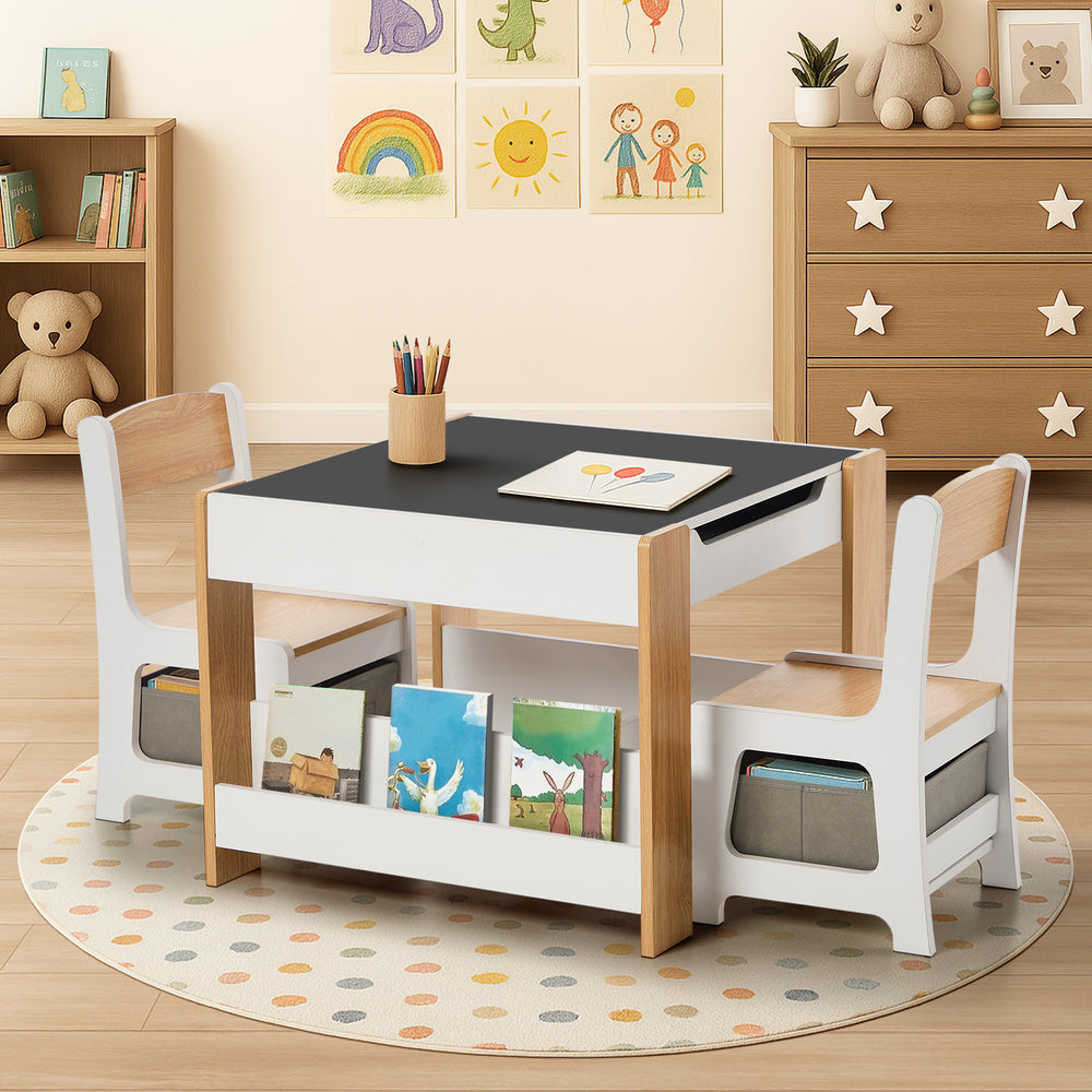 Kids Table Chairs Set Chalkboard Storage | Simpledeals