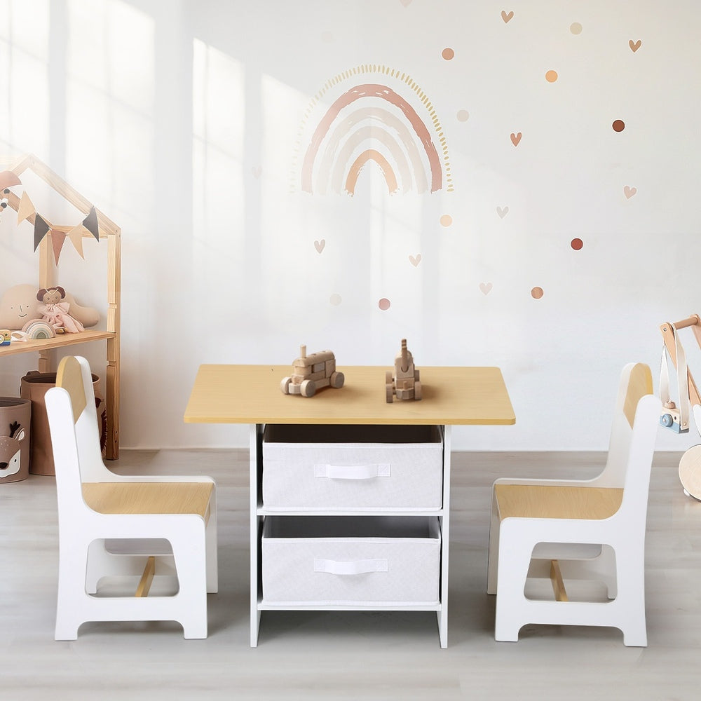 Kids Table and Chair Set with Storage Bins Wooden & White