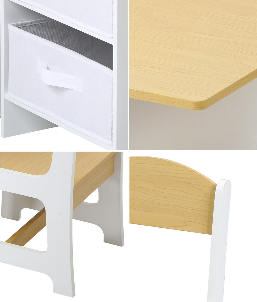 Kids Table and Chair Set with Storage Bins Wooden & White
