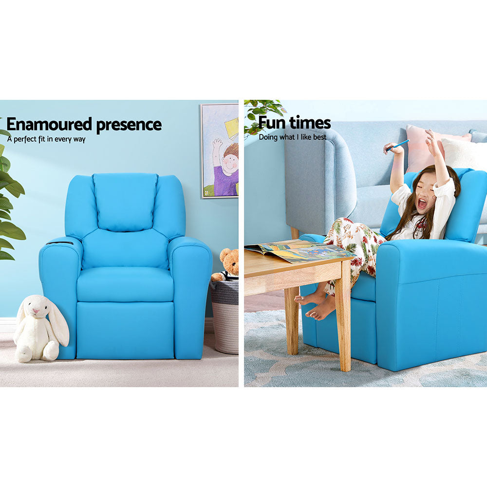 Luxury Kids Recliner Sofa Children Lounge Chair PU Couch Armchair Blue