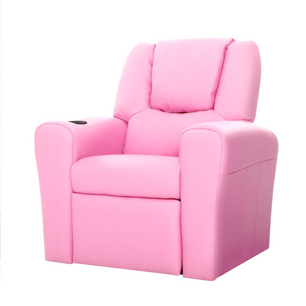 Kids Recliner Chair Pu Leather Sofa Lounge Couch Children Armchair Pink