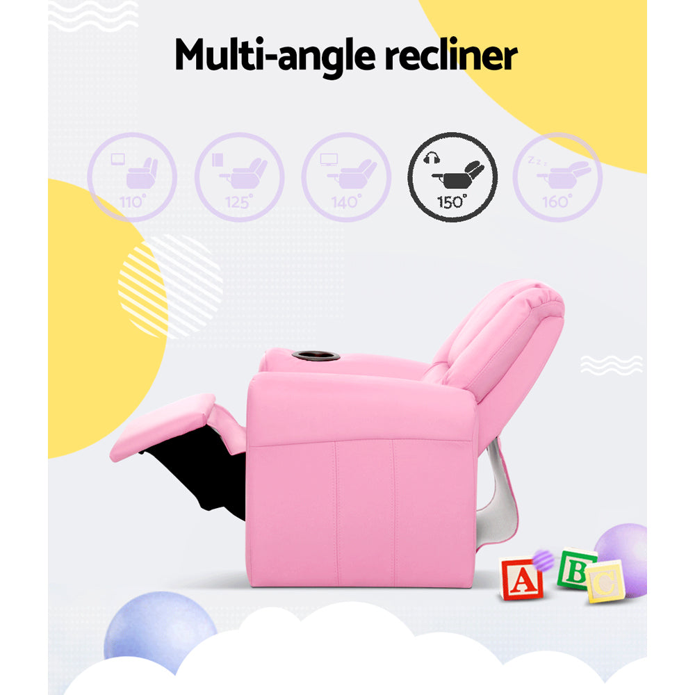 Kids Recliner Chair Pu Leather Sofa Lounge Couch Children Armchair Pink