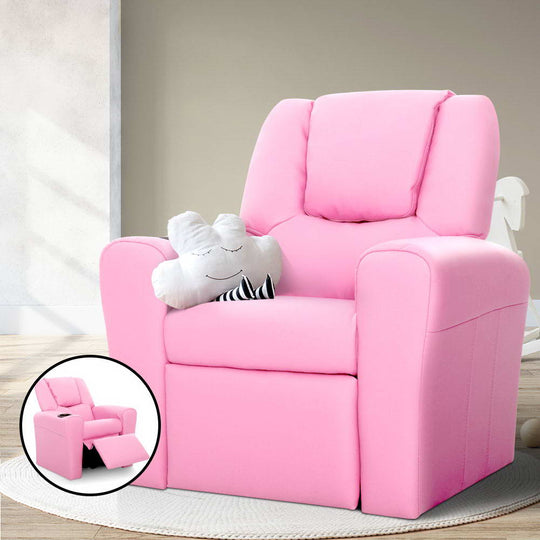 Kids Recliner Chair Pu Leather Sofa Lounge Couch Children Armchair Pink - Kid's Tables, Chairs & Seats