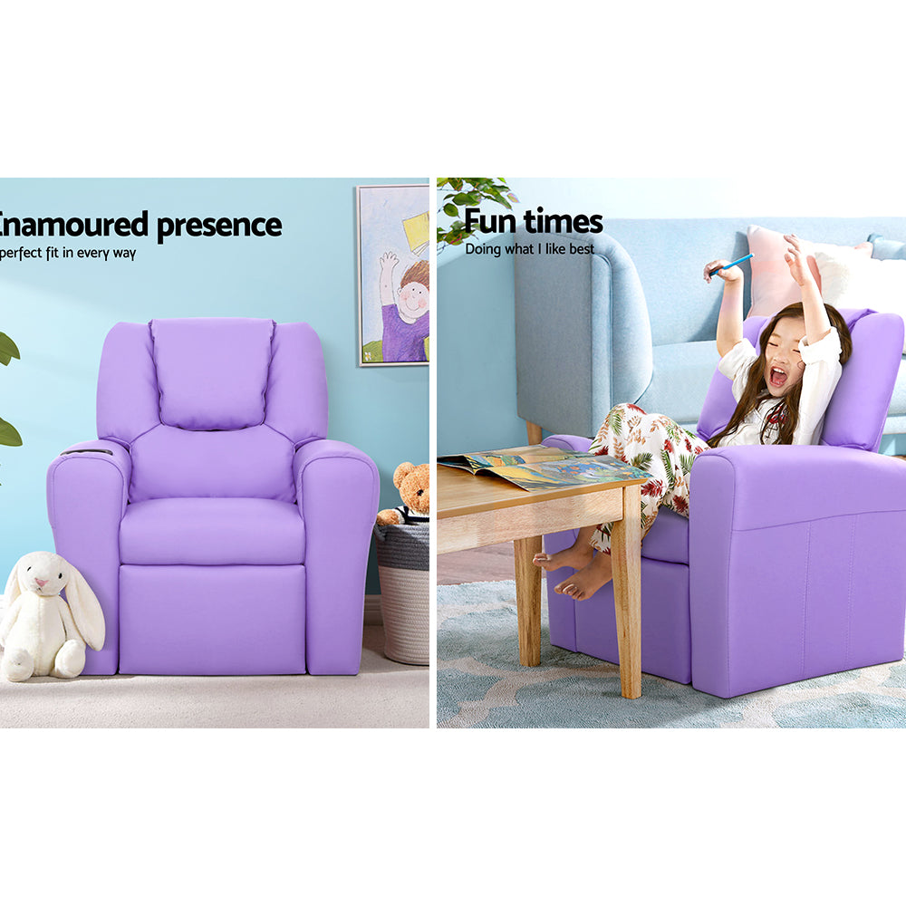Kids Recliner Chair Purple Pu Leather Sofa Lounge Couch Children Armchair