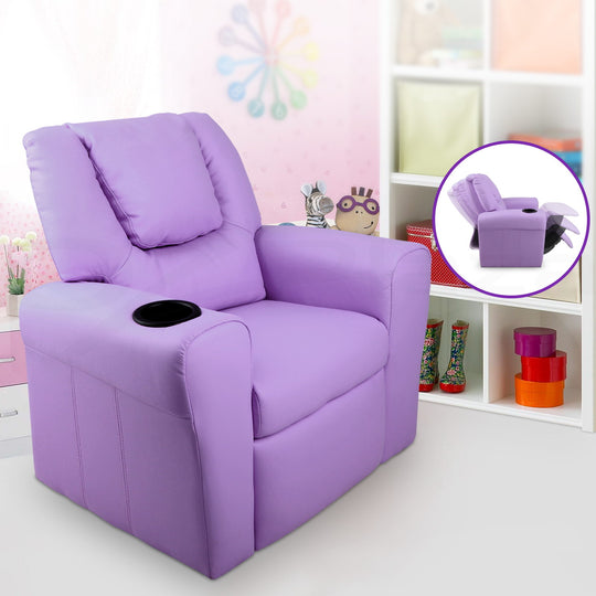 Luxury Kids Recliner Sofa Children Lounge Chair PU Couch Armchair Purple