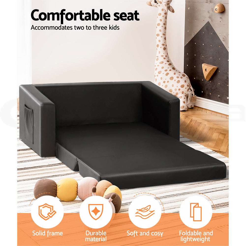Versatile Kids Flip Open Sofa - Black PU Leather
