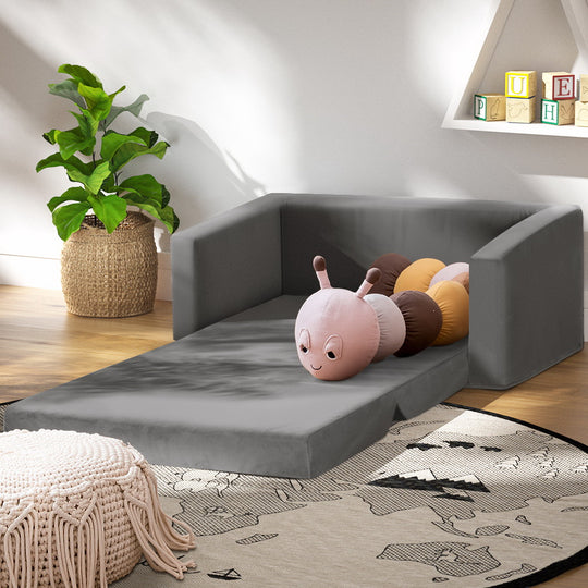 Kids Sofa 2 Seater Children Flip Open Couch Velvet Armchair