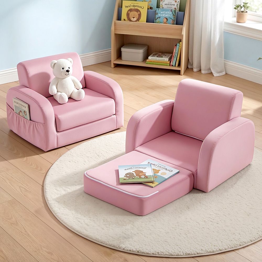 Keezi Kids Sofa 1 Seater Children Flip Open Couch Lounger Armchair Dinosaur Navy