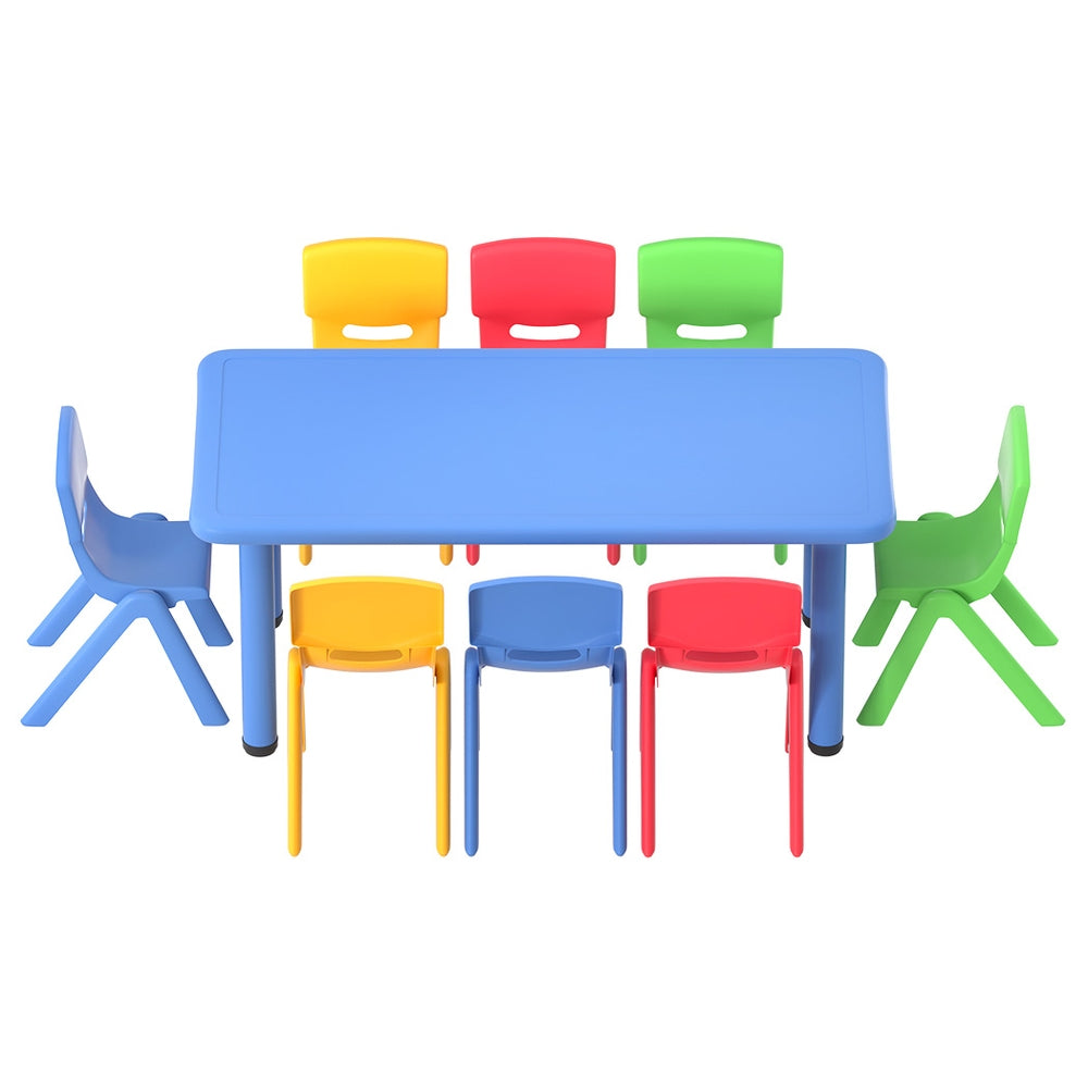 9Pcs Kids Table And Chairs Set Children Study Desk Furniture Plastic 8 Chairs