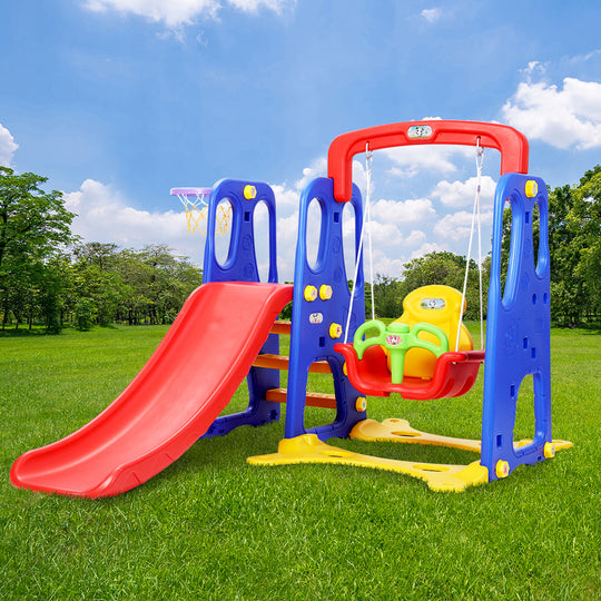 Kids Slide Swing Set Basketball Hoop Outdoor Playground Toys 120cm Blue - Keezi Toddler Indoor Play