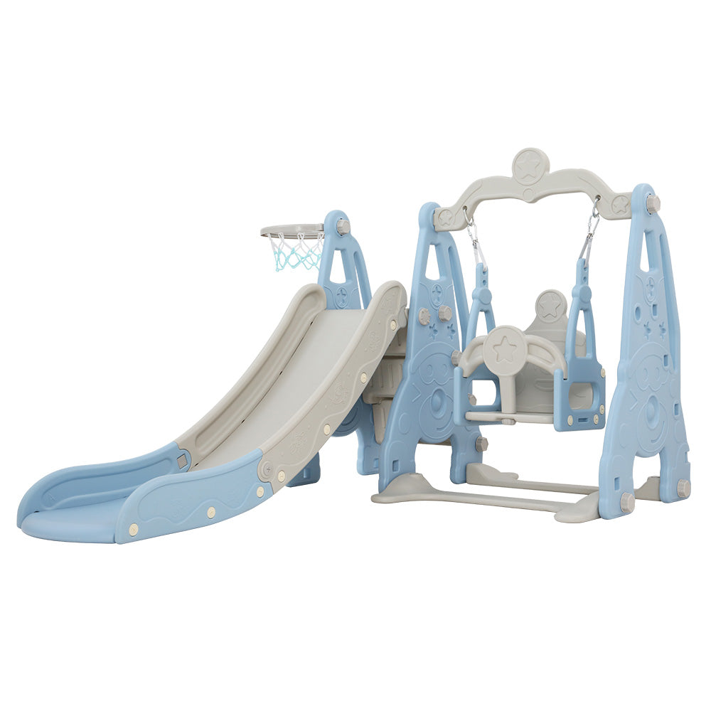 Kids Slide Swing Set with Basketball Hoop 170cm Blue Outdoor Playground