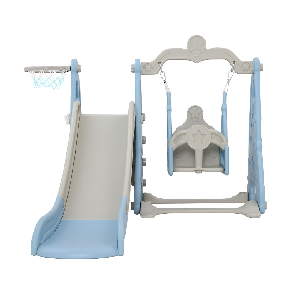 Kids Slide Swing Set with Basketball Hoop 170cm Blue Outdoor Playground