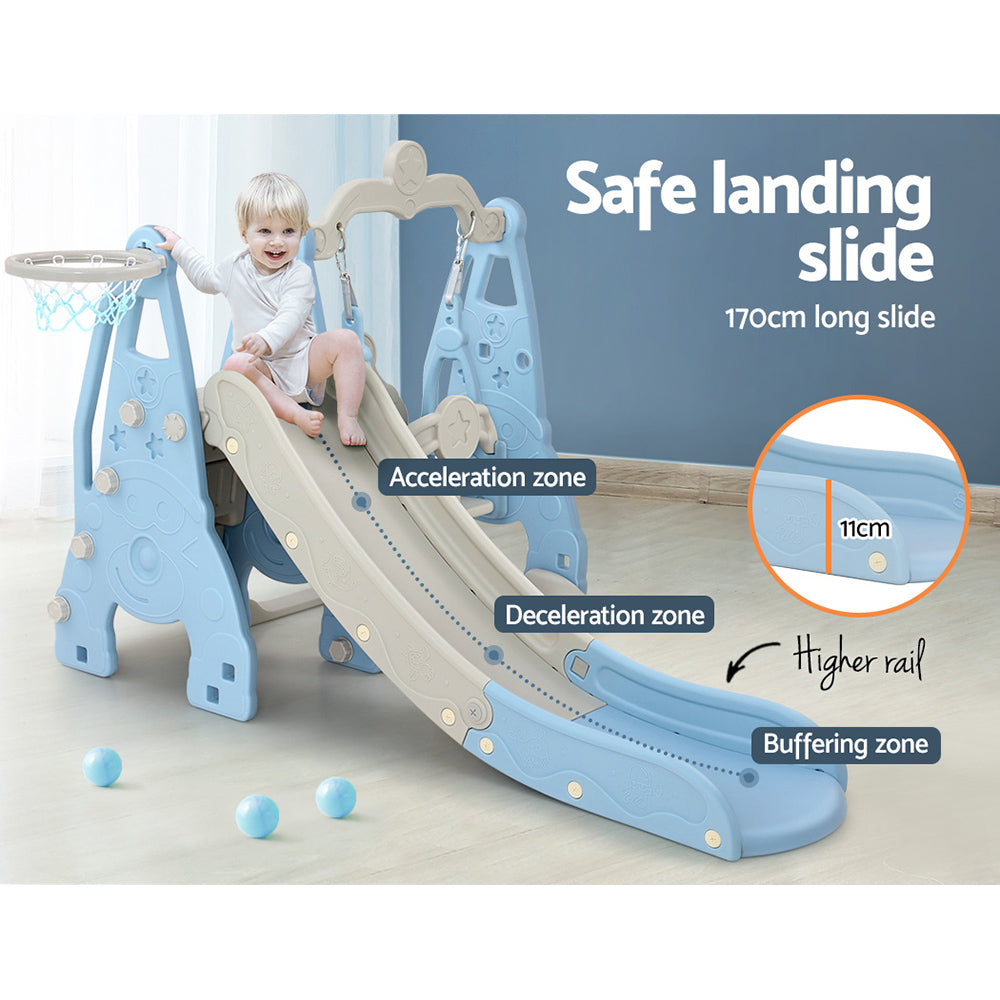 Kids Slide Swing Set with Basketball Hoop 170cm Blue Outdoor Playground