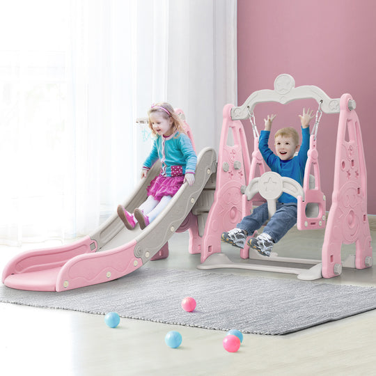 Kids Slide Swing Set Basketball Hoop Outdoor Playground Toys 170Cm Pink - Extra Long Toddlers Playset
