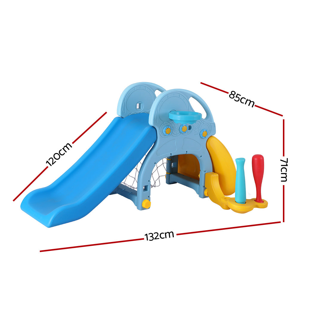Kids Slide Set Baseball Bat Basketball Hoop Outdoor Playground 120Cm Blue