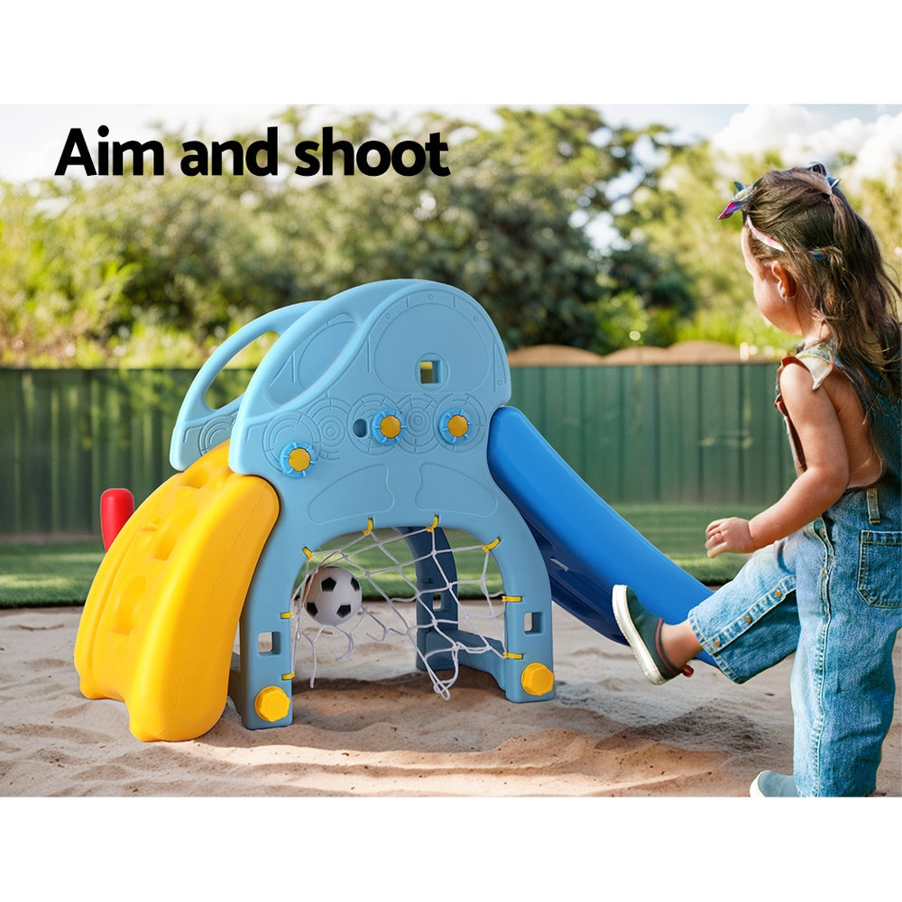 Kids Slide Set Baseball Bat Basketball Hoop Outdoor Playground 120Cm Blue