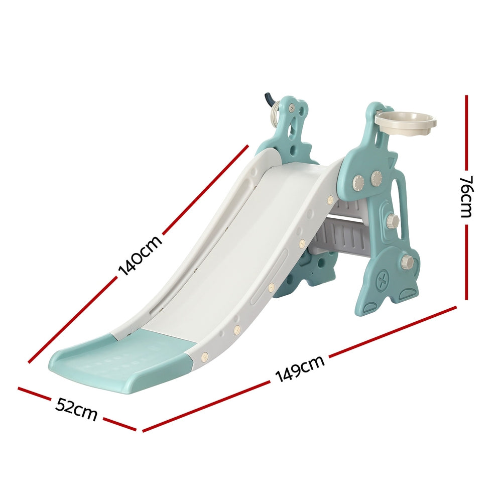 Kids Slide Set Basketball Hoop Ring Outdoor Playground Toy Deer 140Cm Blue