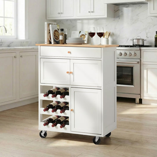Kitchen Trolley Rolling Serving Cart With Drawer Wine Rack