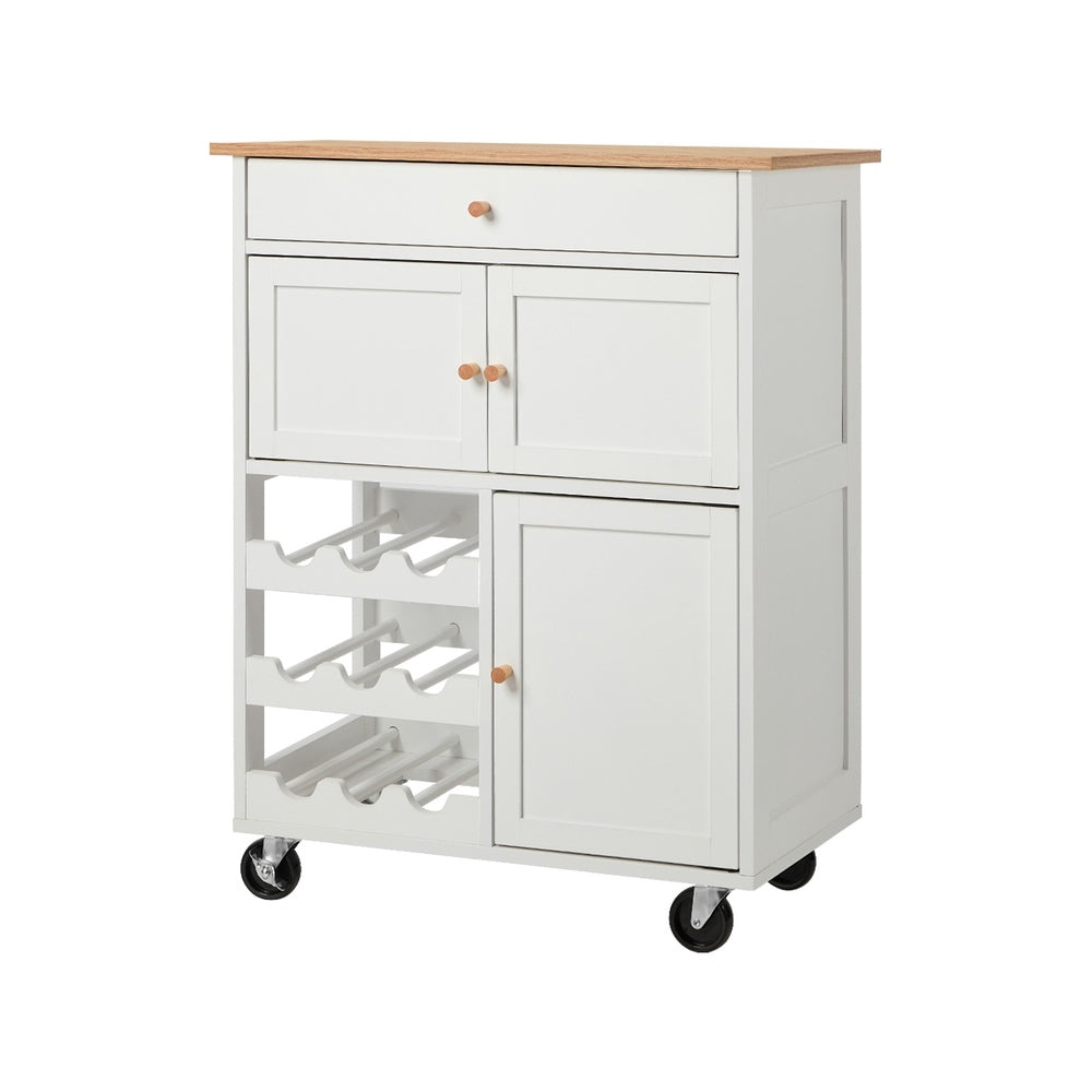 Kitchen Trolley Rolling Serving Cart With Drawer And Wine Rack Storage Cabinet