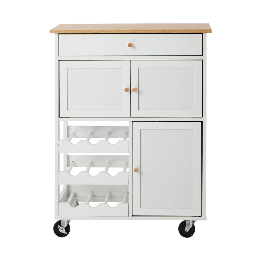Kitchen Trolley Rolling Serving Cart With Drawer And Wine Rack Storage Cabinet