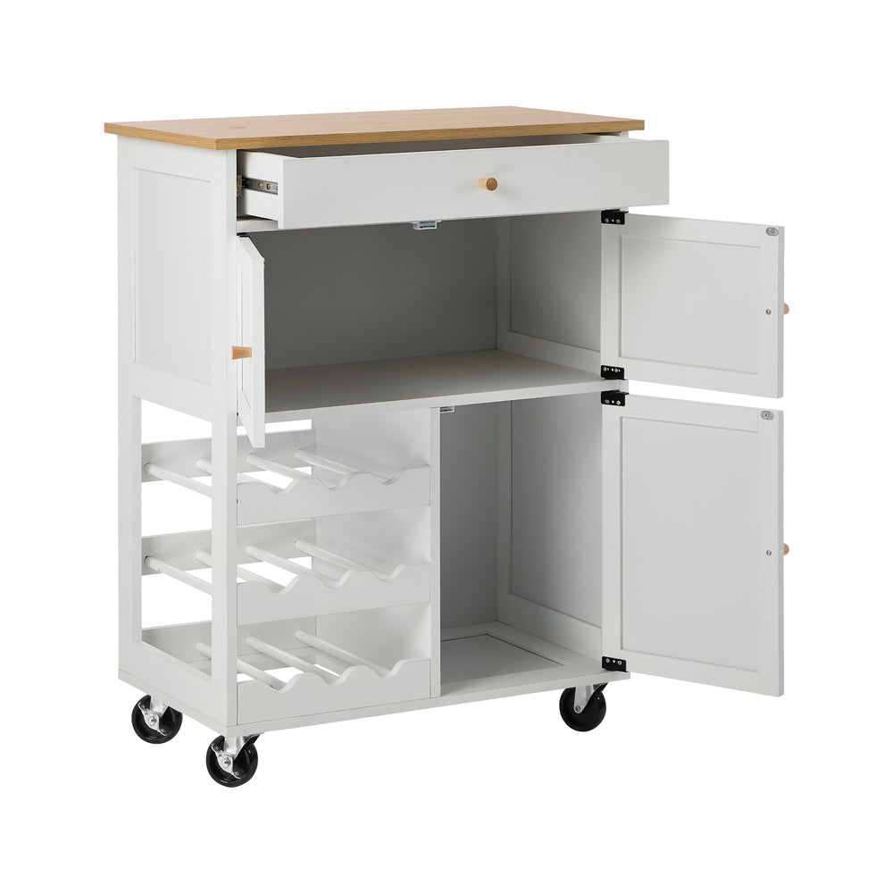 Kitchen Trolley Rolling Serving Cart With Drawer And Wine Rack Storage Cabinet