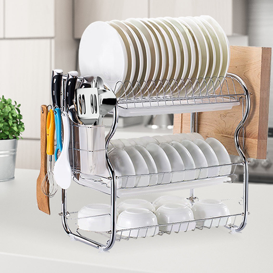 Dish Rack Drying Drainer Cup Holder - Tier Stainless Steel Tray