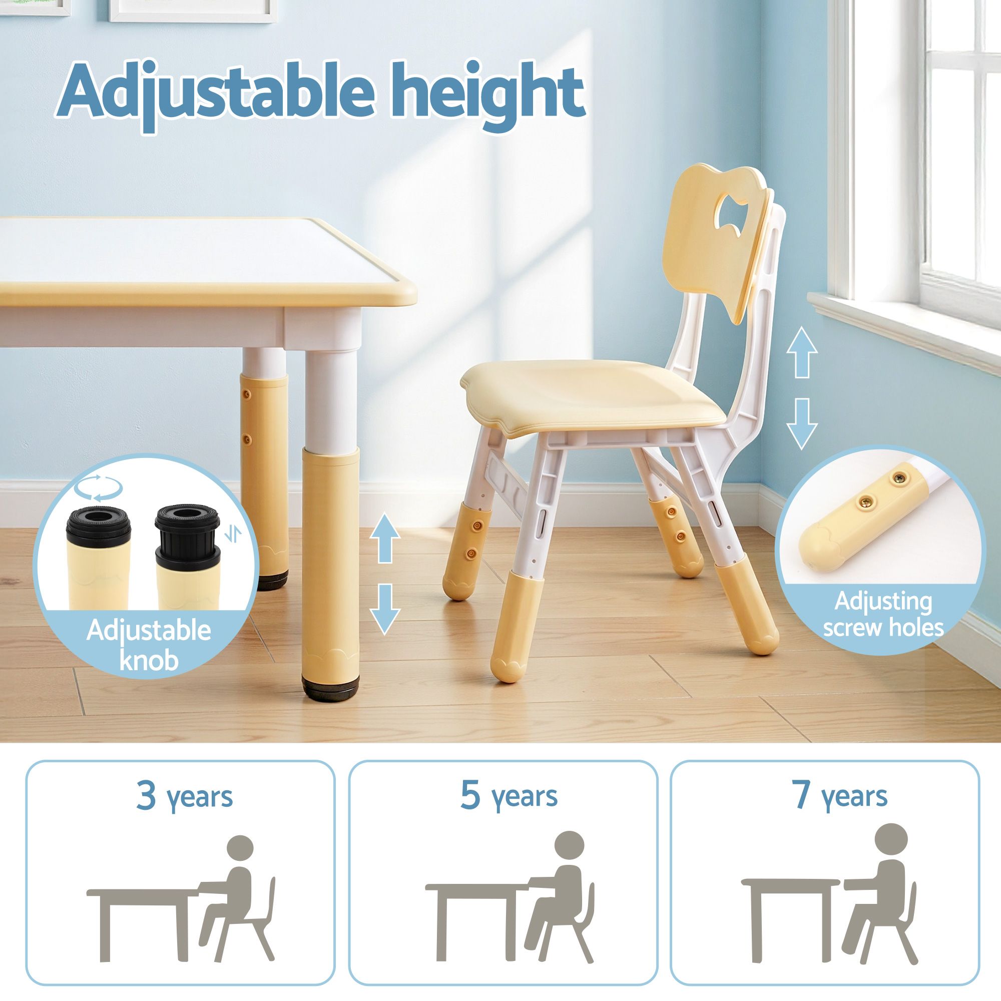 Kids Height Adjustable Table 2 Chairs Set | Simpledeals