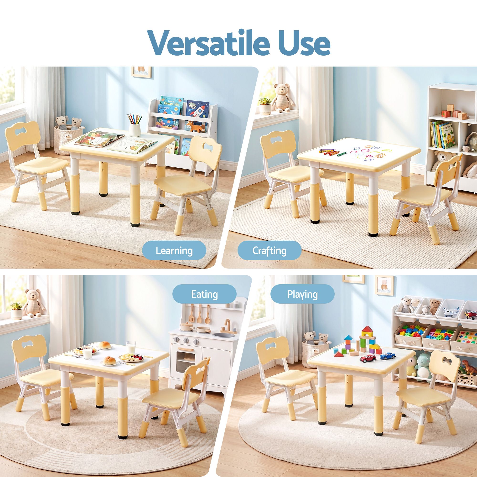 Kids Height Adjustable Table 2 Chairs Set | Simpledeals