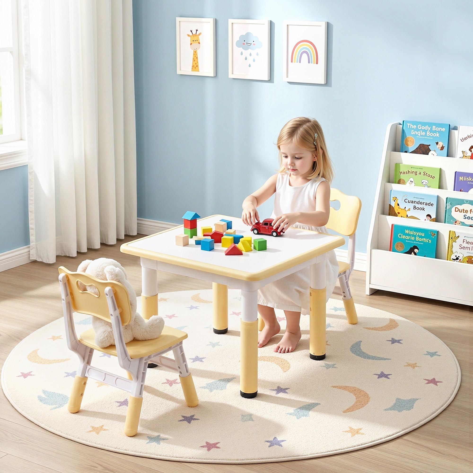 Kids Height Adjustable Table 2 Chairs Set | Simpledeals