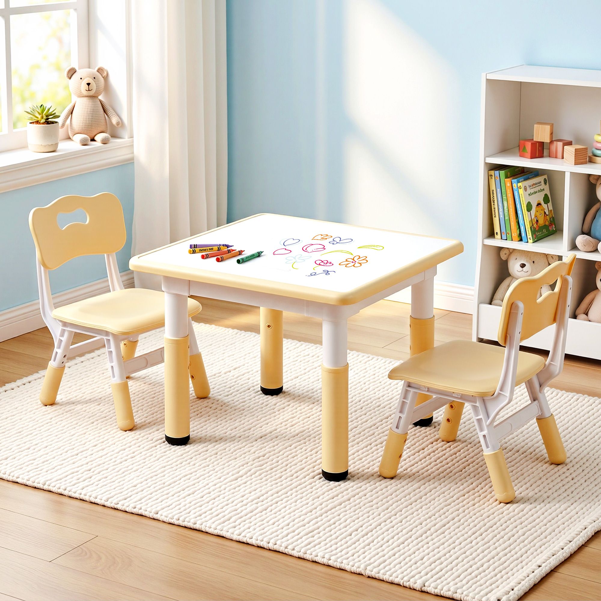 Kids Height Adjustable Table 2 Chairs Set | Simpledeals